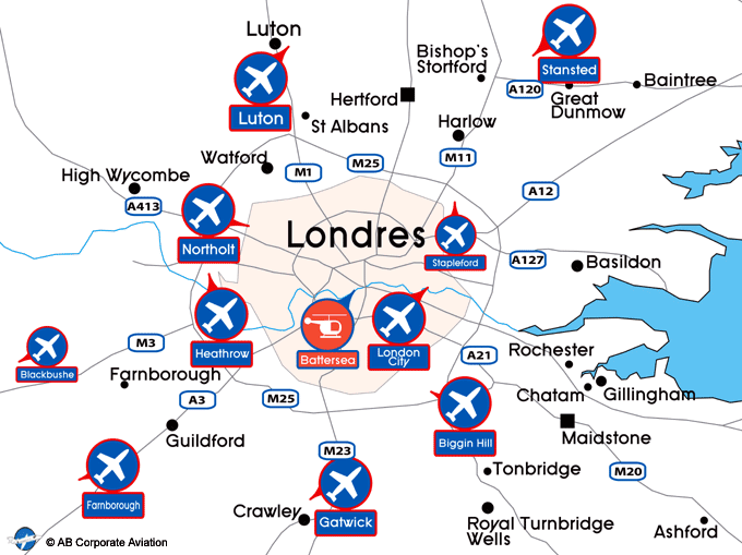 carte des aéroports de Londres