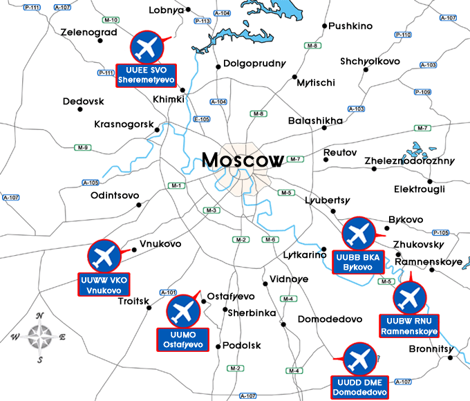 carte des aéroports de Moscou