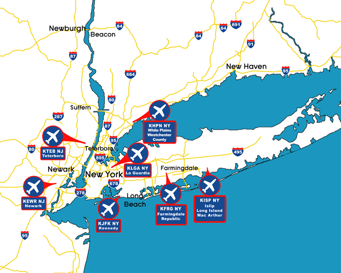 carte des aéroports de New York