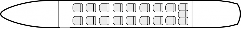 Plan d'aménagement intérieur de la cabine de Beechcraft 1900 Airliner, court courrier, cabine de dimensions standard, aménagement avion de ligne, nombre max. de passagers : 19, avec équipage : 2 pilotes et 1 hôtesse, destiné à la location pour des vols à la demande en avion d'affaire.