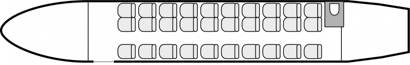 Plan d'aménagement intérieur de la cabine de Dornier 328 TP, court courrier, aménagement de la cabine : avion de ligne, nombre max. de passagers : 31, avec équipage : 2 pilotes, 1 hôtesse, destiné à la location pour des vols à la demande en avion de ligne.