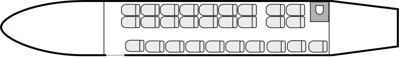 Plan d'aménagement intérieur de la cabine de Embraer 120 Brasilia, court courrier, aménagement de la cabine : avion de ligne, nombre max. de passagers : 30, avec équipage : 2 pilotes et 1 hôtesse, destiné à la location pour des vols à la demande en avion de ligne.