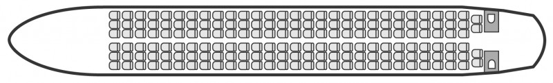 Plan d'aménagement intérieur de la cabine de Airbus A320, grande capacité, aménagement de la cabine : avion de ligne, nombre max. de passagers : 180, avec équipage, destiné à la location pour des vols à la demande en avion de ligne.