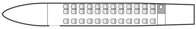 Plan d'aménagement intérieur de la cabine de Embraer Erj 135 Jet, grande capacité, aménagement de la cabine : avion de ligne, nombre max. de passagers : 37, avec équipage : 2 pilotes, 1 hôtesse, destiné à la location pour des vols à la demande en avion de ligne.